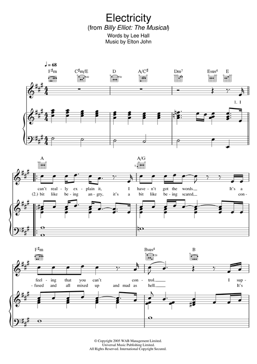 Elton John Electricity (from Billy Elliot: The Musical) sheet music notes and chords. Download Printable PDF.