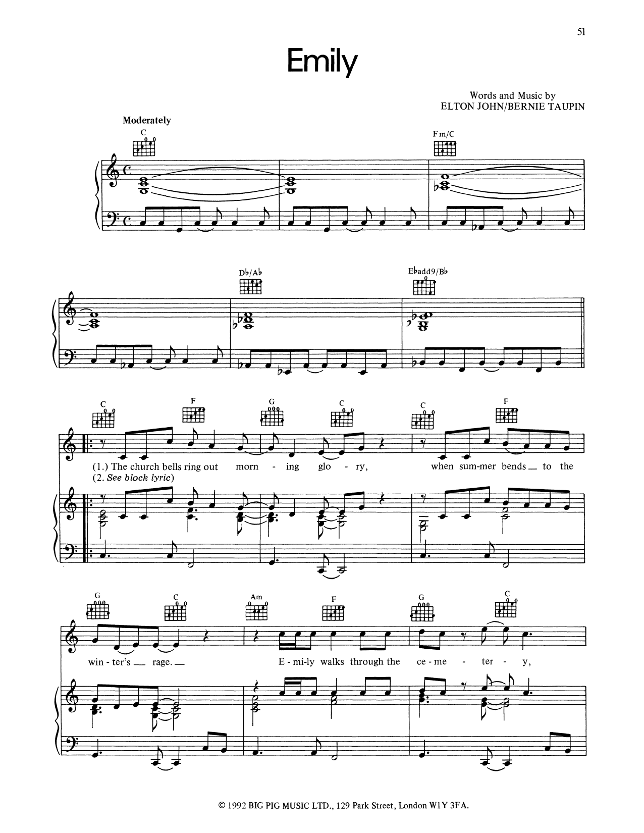 Elton John Emily sheet music notes and chords. Download Printable PDF.