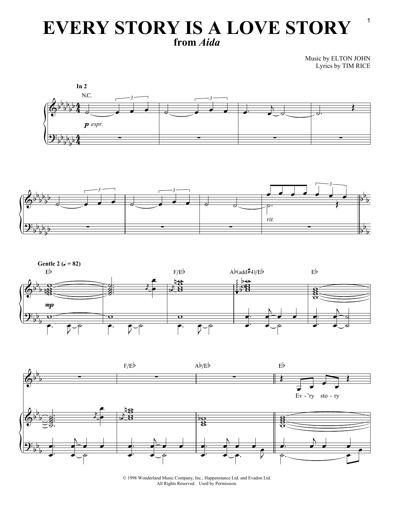 Elton John Every Story Is A Love Story sheet music notes and chords. 