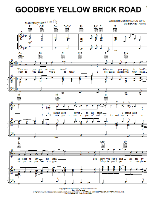 Learn to play Elton John Goodbye Yellow Brick Road sheet music for Guitar Chords/Lyrics in minutes. Elton John Goodbye Yellow Brick Road sheet music notes and chords. Download Printable PDF.