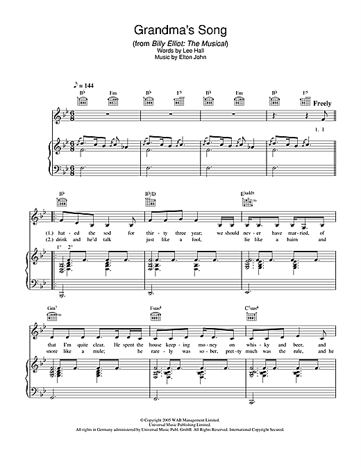 Learn to play Elton John Grandma's Song (from Billy Elliot: The Musical) sheet music for Easy Piano in minutes. Elton John Grandma's Song (from Billy Elliot: The Musical) sheet music notes and chords
