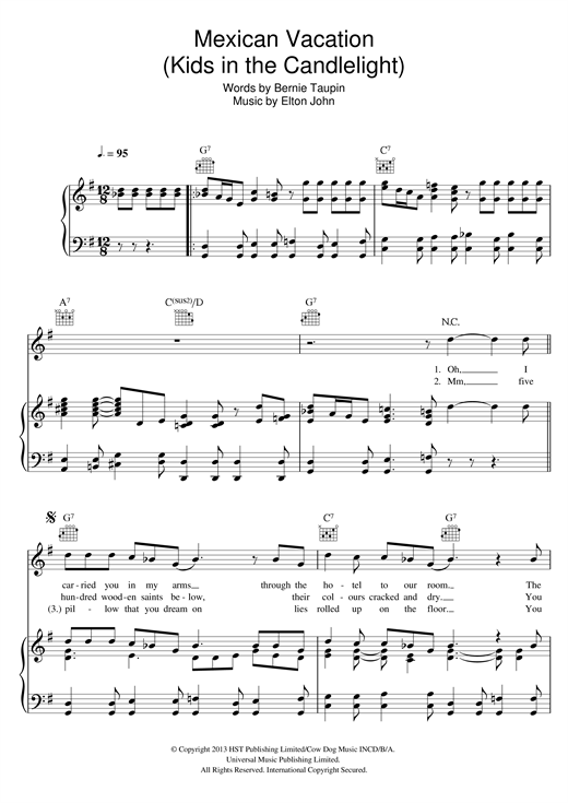 Elton John Mexican Vacation sheet music notes and chords. Download Printable PDF.