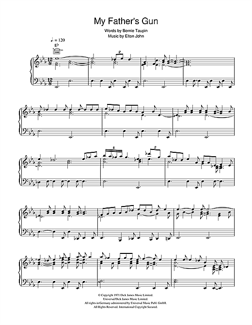 Elton John My Father's Gun sheet music notes and chords. Download Printable PDF.