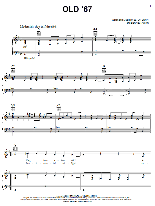 Learn to play Elton John Old 67 sheet music for Piano, Vocal & Guitar (Right-Hand Melody) in minutes. Elton John Old 67 sheet music notes and chords. Download Printable PDF.