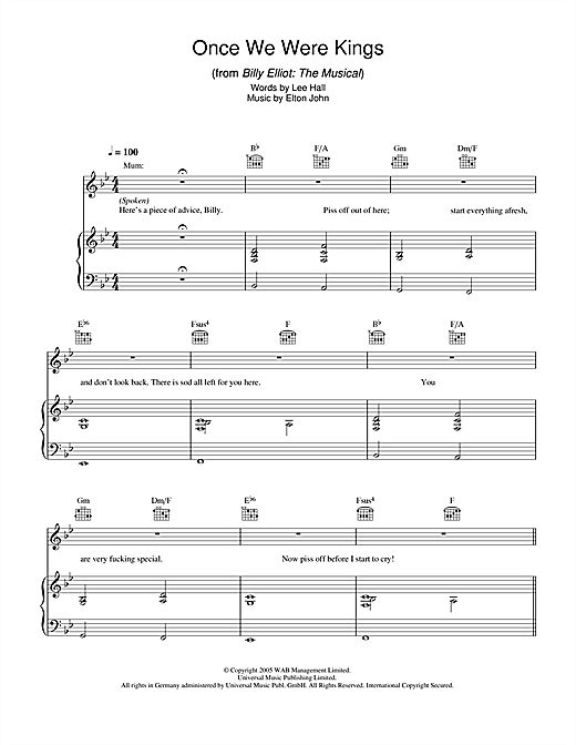 Learn to play Elton John Once We Were Kings (from Billy Elliot: The Musical) sheet music for Easy Piano in minutes. Elton John Once We Were Kings (from Billy Elliot: The Musical) sheet music notes and chords