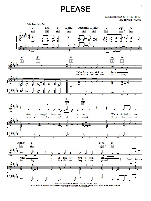 Elton John Please sheet music notes and chords. Download Printable PDF.