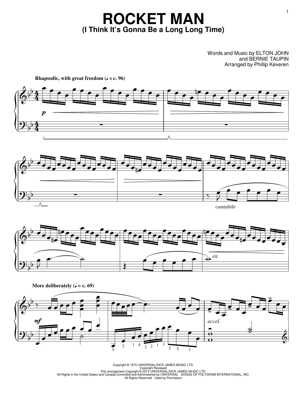 Elton John Rocket Man I Think It S Gonna Be A Long Long Time Classical Version Arr Phillip Keveren Sheet Music Pdf Notes Chords Pop Score Piano Solo Download Printable Sku 154328