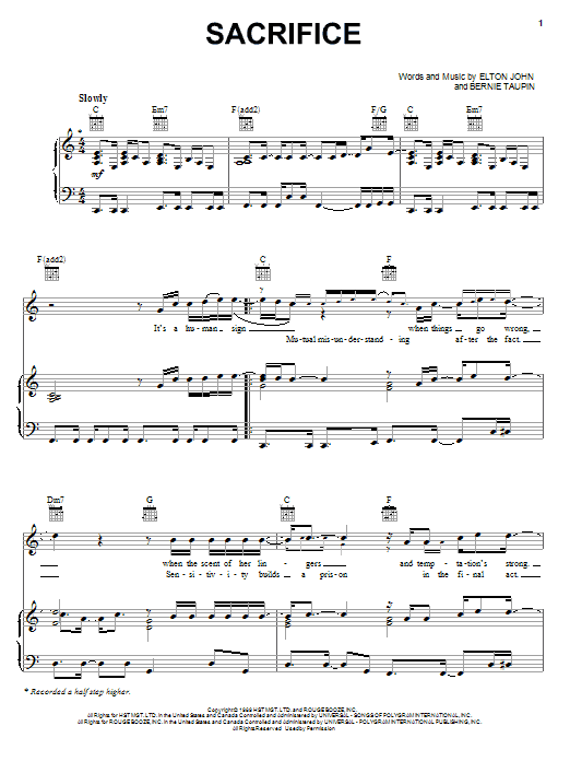 Elton John Sacrifice sheet music notes and chords. Download Printable PDF.