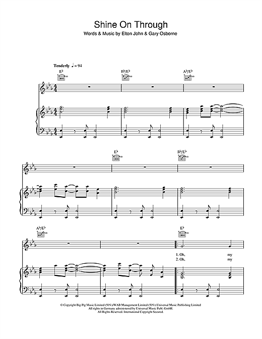 Elton John Shine On Through sheet music notes and chords. Download Printable PDF.