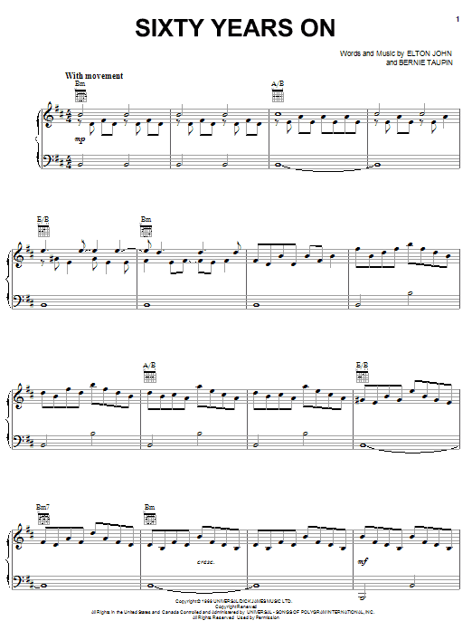 Elton John Sixty Years On sheet music notes and chords. Download Printable PDF.