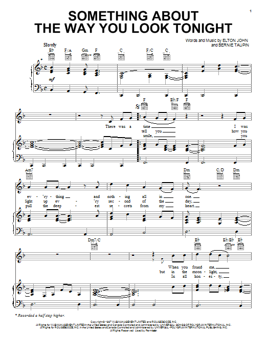 Elton John Something About The Way You Look Tonight sheet music notes and chords. Download Printable PDF.