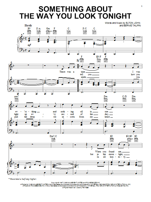 Elton John Something About The Way You Look Tonight Sheet Music Pdf Notes Chords Pop Score Guitar Chords Lyrics Download Printable Sku 111689