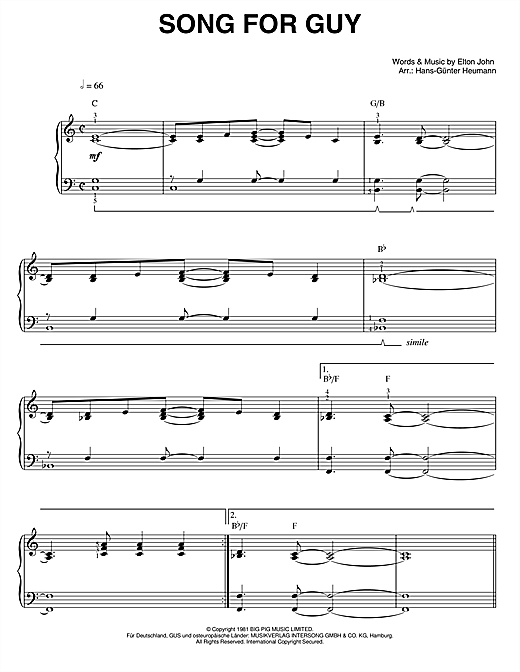 Elton John Song For Guy sheet music notes and chords. Download Printable PDF.