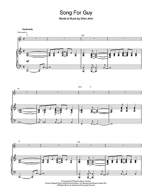 Elton John Song For Guy sheet music notes and chords. Download Printable PDF.