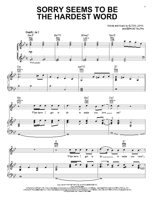 Elton John Sorry Seems To Be The Hardest Word sheet music notes and chords. Download Printable PDF.