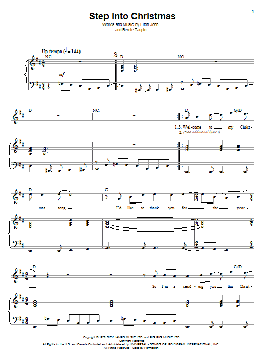 Elton John Step Into Christmas sheet music notes and chords. Download Printable PDF.