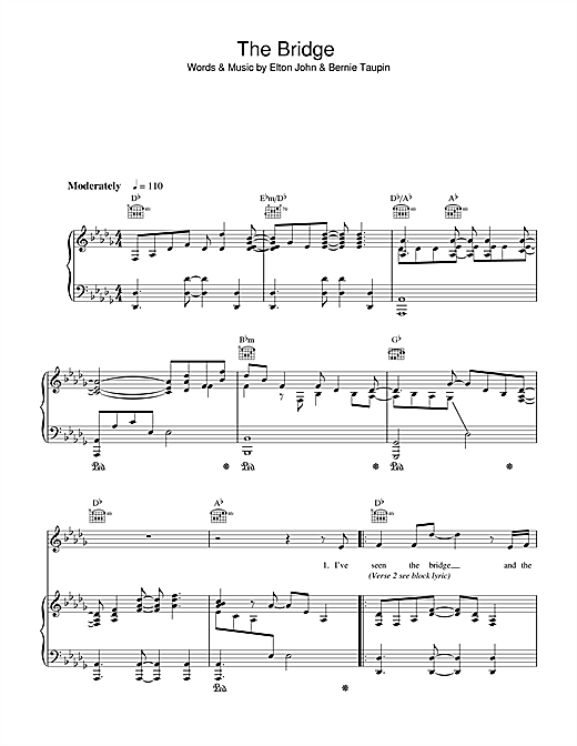 Elton John The Bridge Sheet Music Pdf Notes Chords Rock Score Piano Vocal Guitar Download Printable Sku 36849