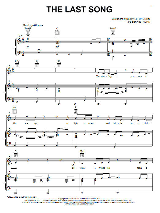 Elton John The Last Song Sheet Music Pdf Notes Chords Pop Score Guitar Chords Lyrics Download Printable Sku 111631