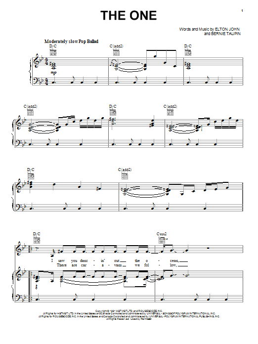 Learn to play Elton John The One sheet music for Piano, Vocal & Guitar (Right-Hand Melody) in minutes. Elton John The One sheet music notes and chords. Download Printable PDF.