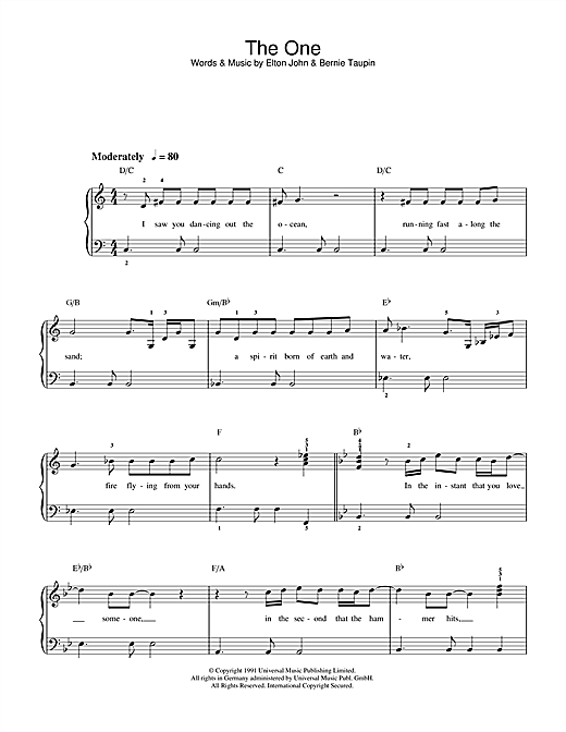 Elton John The One sheet music notes and chords. Download Printable PDF.