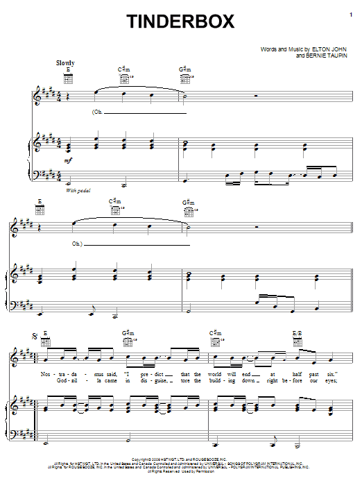 emne Imidlertid videnskabelig Elton John "Tinderbox" Sheet Music PDF Notes, Chords | Pop Score Piano,  Vocal & Guitar (Right-Hand Melody) Download Printable. SKU: 58214