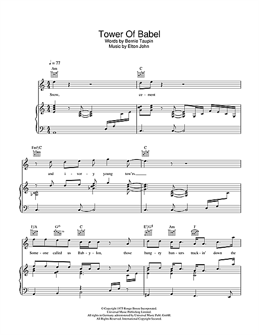 Elton John Tower Of Babel sheet music notes and chords. Download Printable PDF.