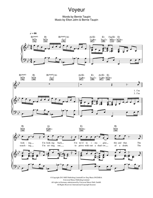 Elton John Voyeur sheet music notes and chords. Download Printable PDF.