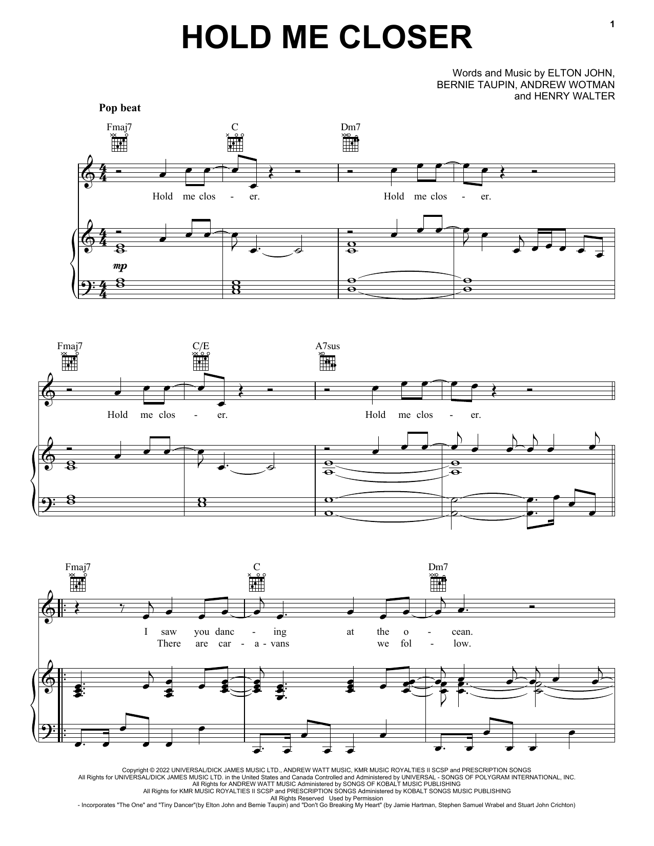 Elton John & Britney Spears Hold Me Closer sheet music notes and chords. Download Printable PDF.