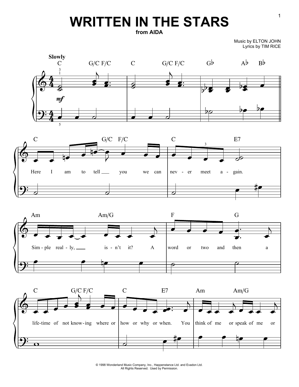 Elton John & LeAnn Rimes Written In The Stars sheet music notes and chords. Download Printable PDF.