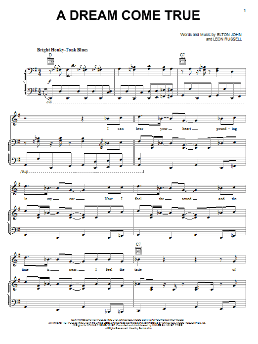 Learn to play Elton John & Leon Russell A Dream Come True sheet music for Piano, Vocal & Guitar (Right-Hand Melody) in minutes. Elton John & Leon Russell A Dream Come True sheet music notes and chords. Download Printable PDF.