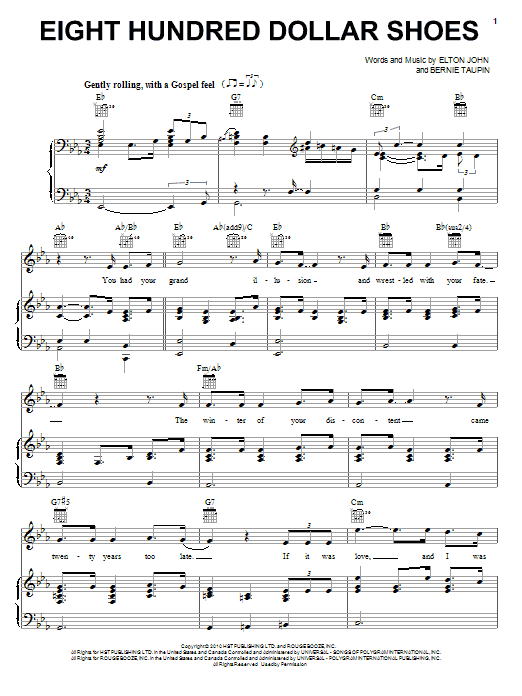 Learn to play Elton John & Leon Russell Eight Hundred Dollar Shoes sheet music for Piano, Vocal & Guitar (Right-Hand Melody) in minutes. Elton John & Leon Russell Eight Hundred Dollar Shoes sheet music notes and chords. Download Printable PDF.