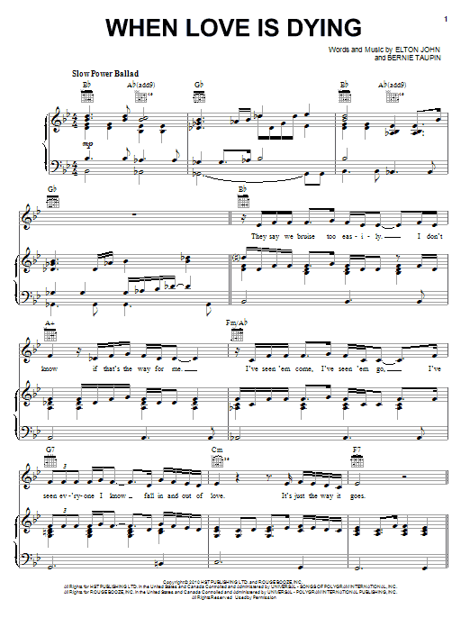 Learn to play Elton John & Leon Russell When Love Is Dying sheet music for Piano, Vocal & Guitar (Right-Hand Melody) in minutes. Elton John & Leon Russell When Love Is Dying sheet music notes and chords. Download Printable PDF.