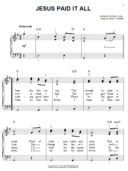 John T. Grape Jesus Paid It All sheet music notes and chords. Download Printable PDF.