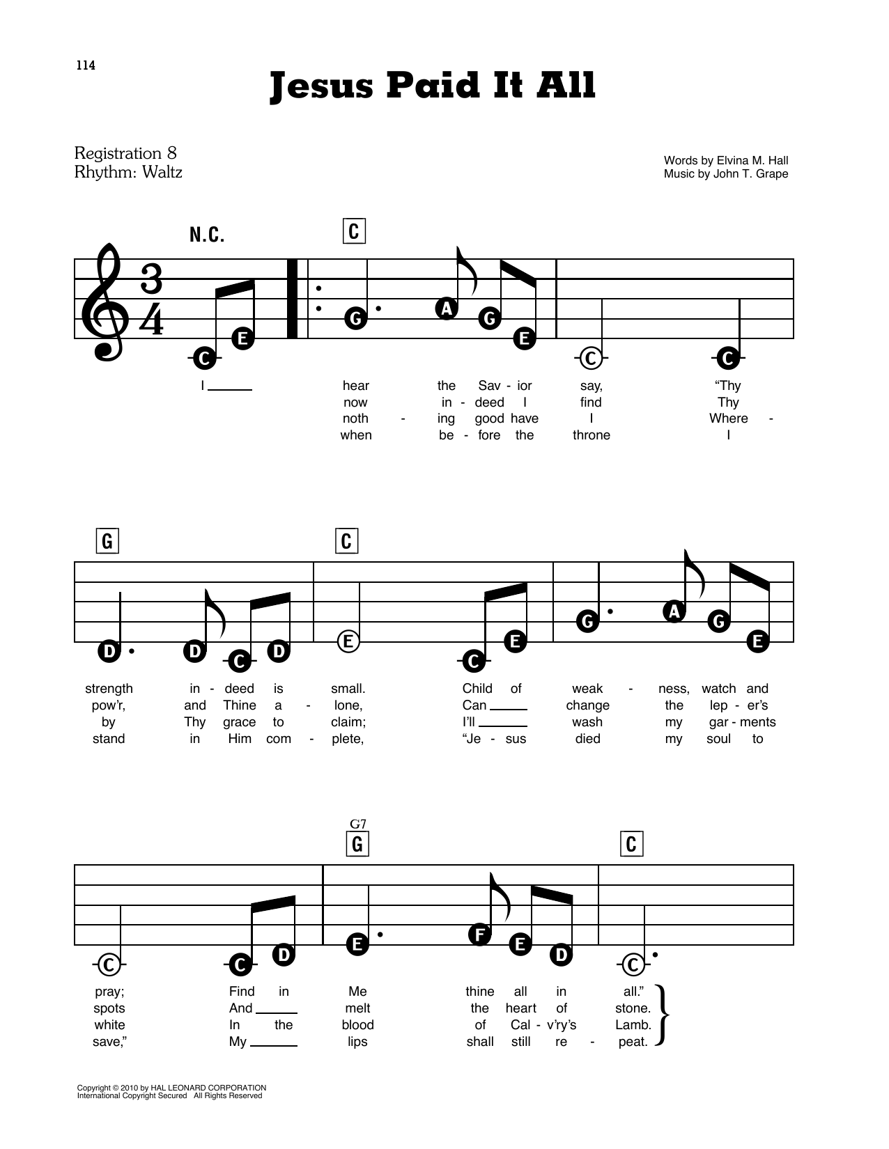 Elvina M Hall And John T Grape Jesus Paid It All Sheet Music Pdf Notes Chords Sacred Score E Z Play Today Download Printable Sku 446405