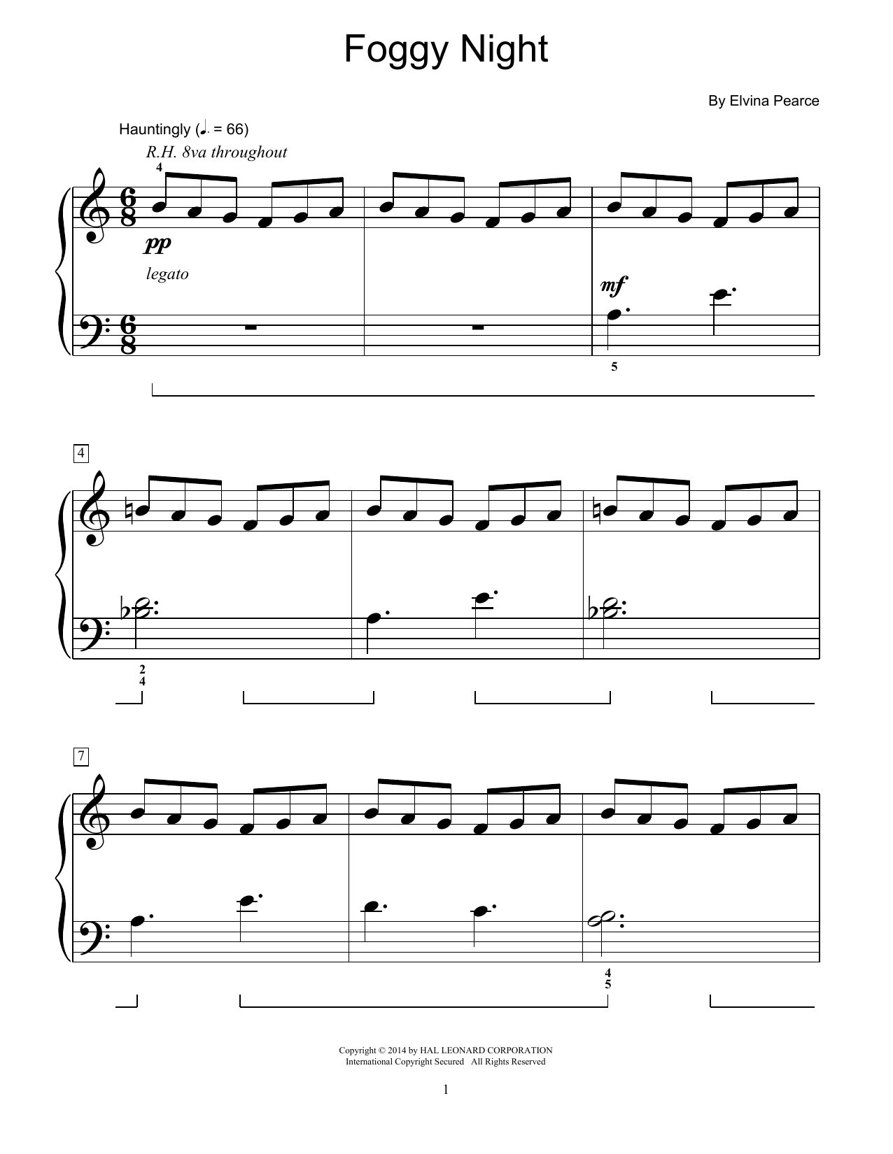 Elvina Pearce Foggy Night sheet music notes and chords. Download Printable PDF.