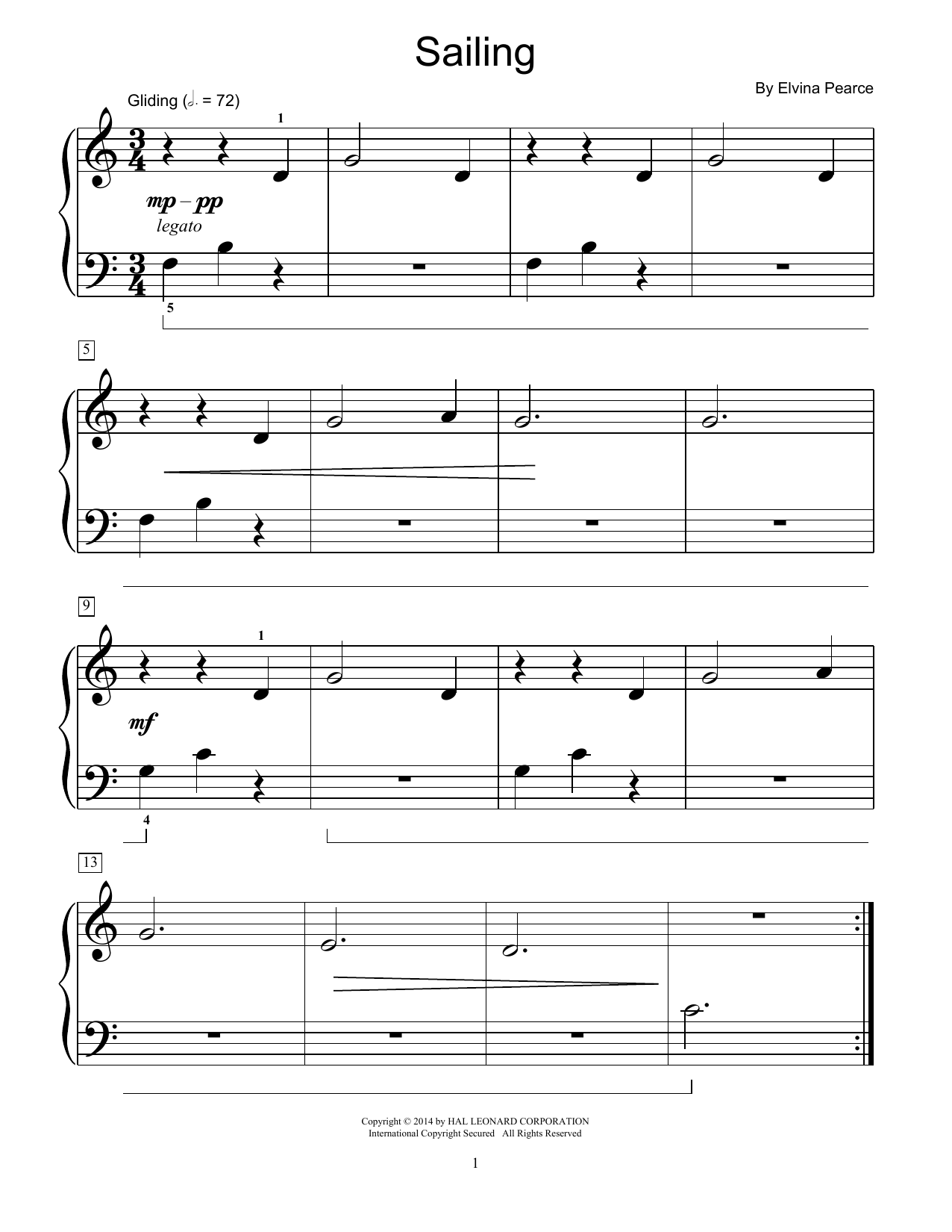 Elvina Pearce Sailing sheet music notes and chords. Download Printable PDF.