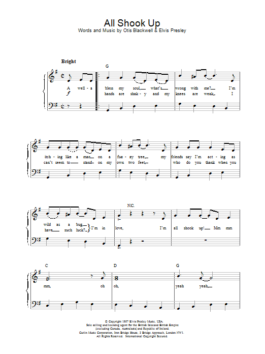 Elvis Presley All Shook Up sheet music notes and chords. Download Printable PDF.