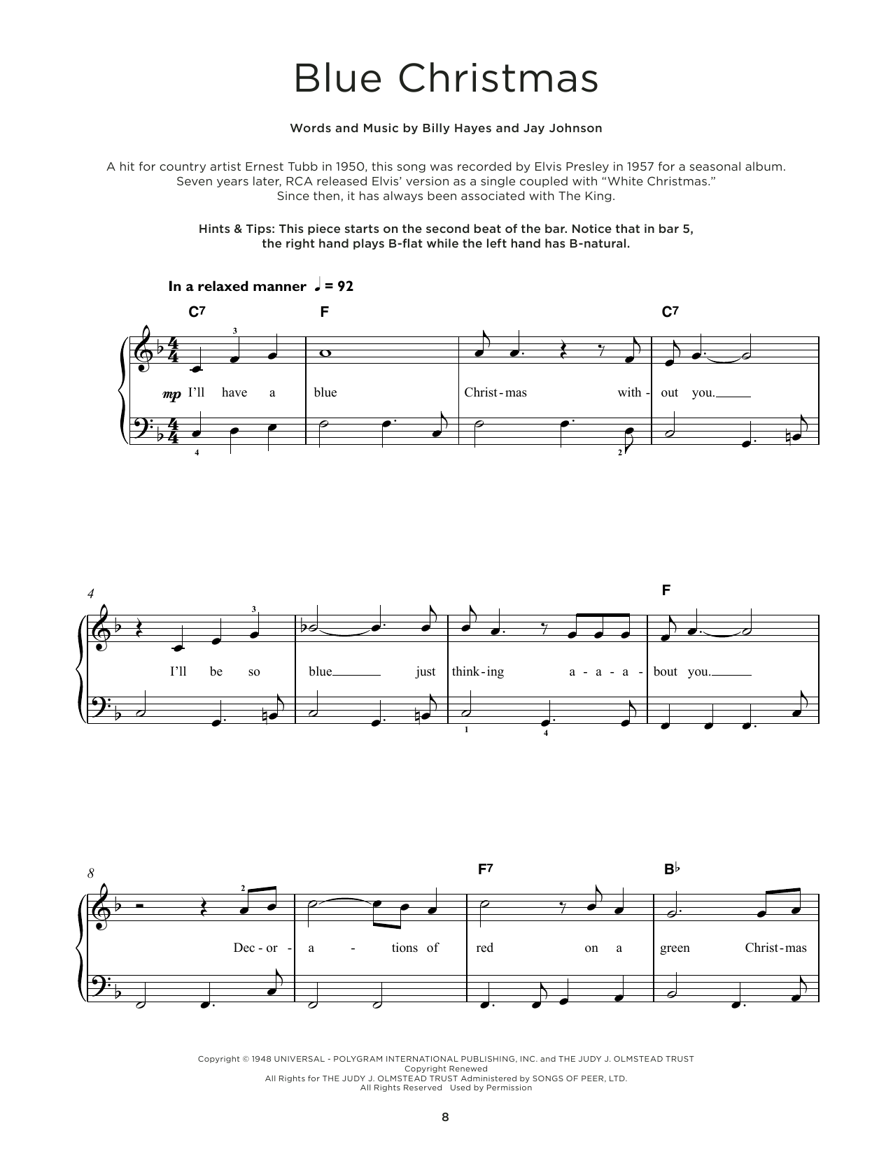 Elvis Presley Blue Christmas sheet music notes and chords. Download Printable PDF.