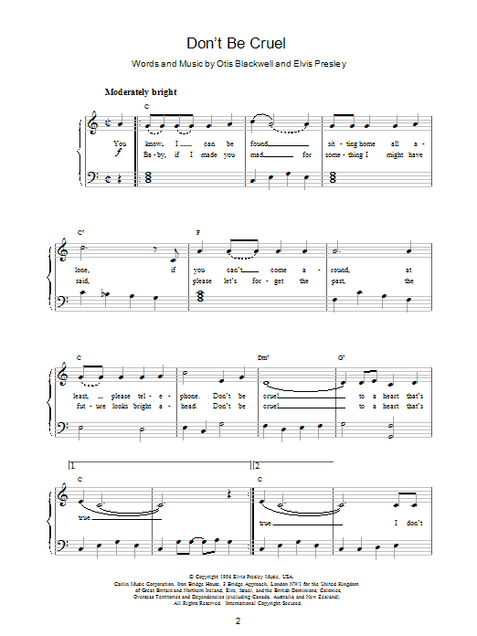 Elvis Presley Don't Be Cruel (To A Heart That's True) sheet music notes and chords. Download Printable PDF.