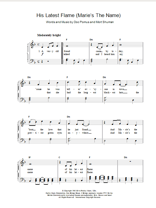 Elvis Presley (Marie's The Name) His Latest Flame sheet music notes and chords. Download Printable PDF.