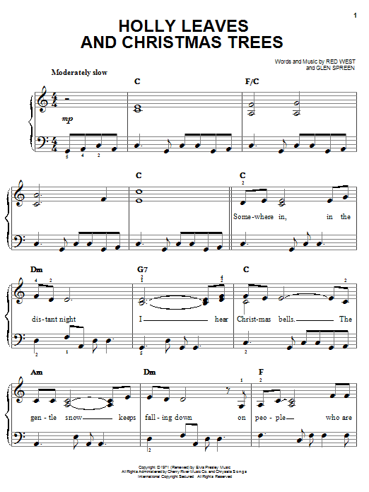 Elvis Presley Holly Leaves And Christmas Trees sheet music notes and chords. Download Printable PDF.