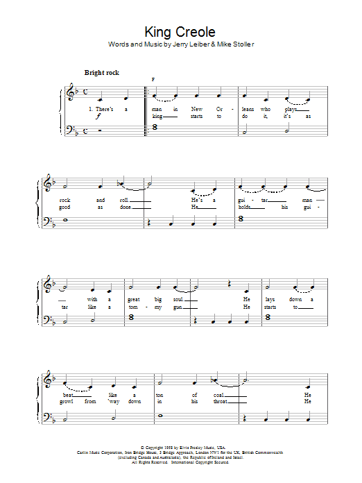 Elvis Presley King Creole sheet music notes and chords. Download Printable PDF.