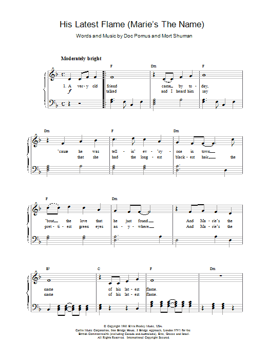 Elvis Presley (Marie's The Name) His Latest Flame sheet music notes and chords. Download Printable PDF.