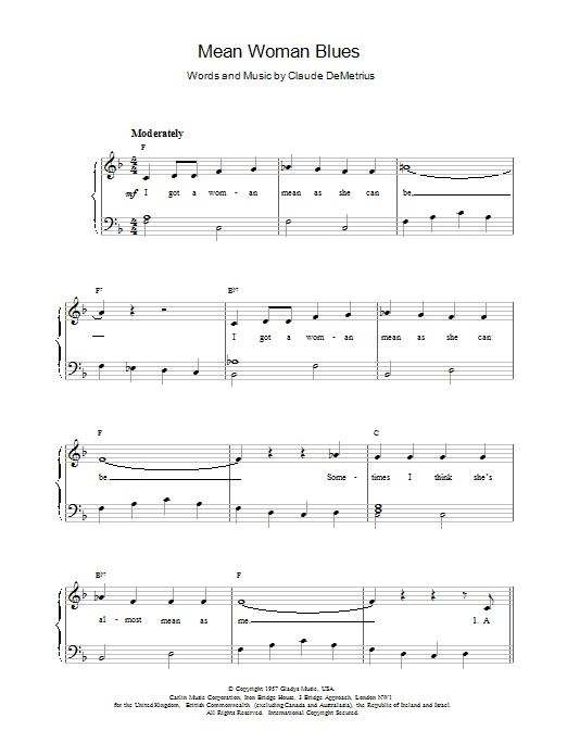 Elvis Presley Mean Woman Blues sheet music notes and chords. Download Printable PDF.