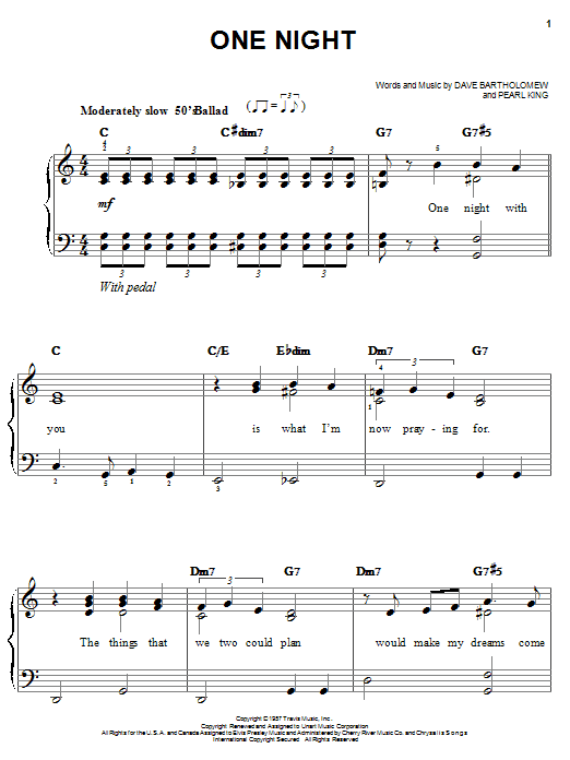 Elvis Presley One Night sheet music notes and chords. Download Printable PDF.