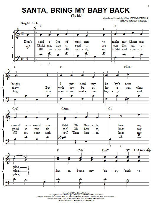 Elvis Presley Santa, Bring My Baby Back (To Me) sheet music notes and chords. Download Printable PDF.