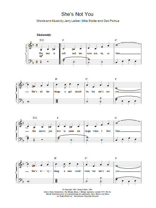 Elvis Presley She's Not You sheet music notes and chords. Download Printable PDF.