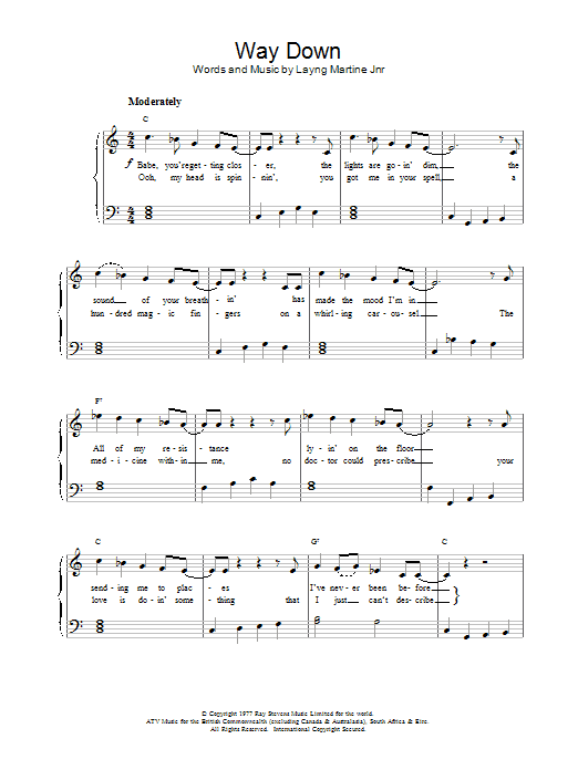 Elvis Presley Way Down sheet music notes and chords. Download Printable PDF.