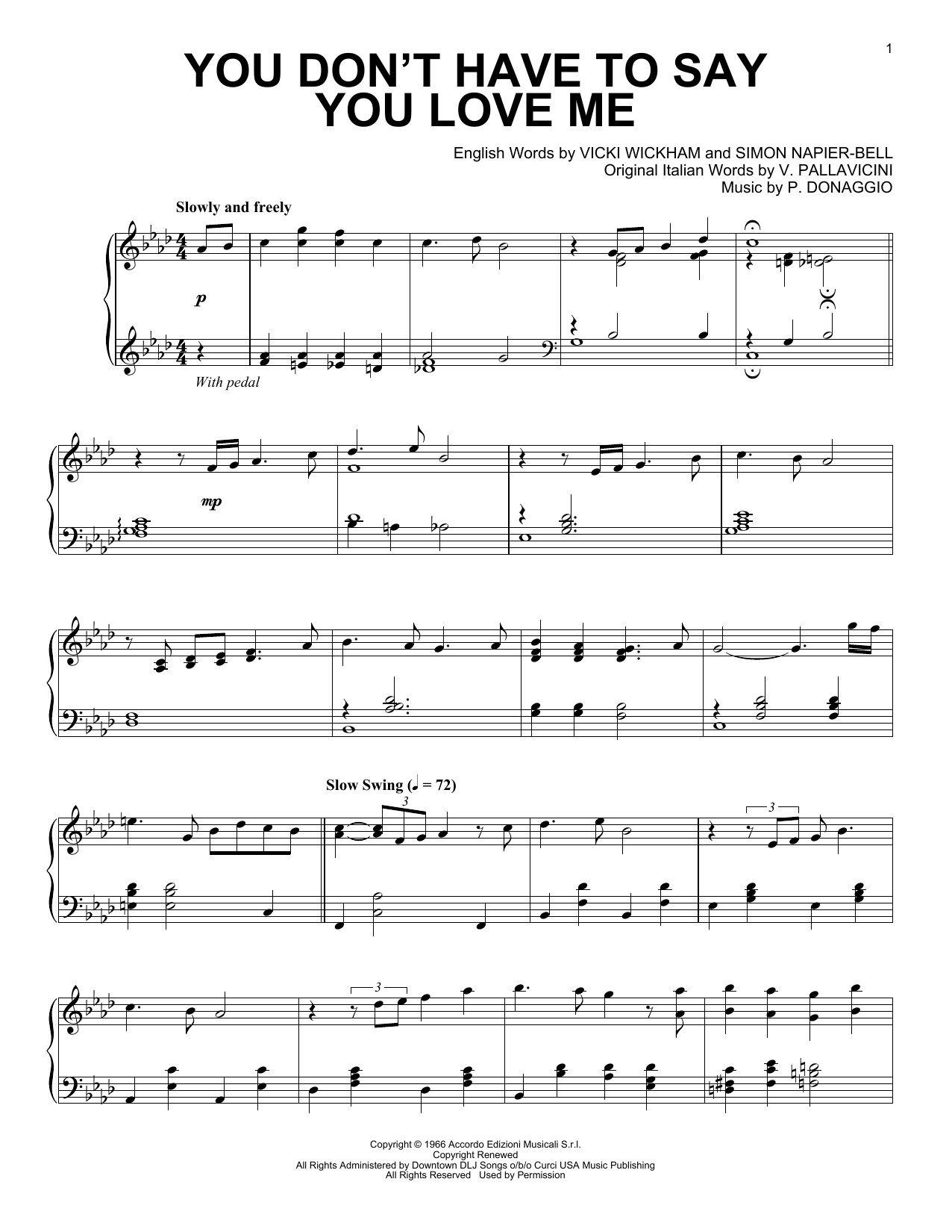 Elvis Presley You Don't Have To Say You Love Me [Jazz version] sheet music notes and chords. Download Printable PDF.