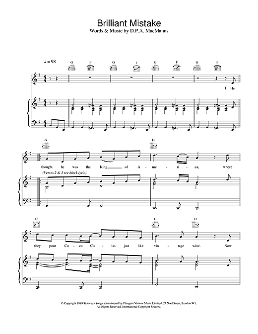 Elvis Costello Brilliant Mistake sheet music notes and chords. Download Printable PDF.